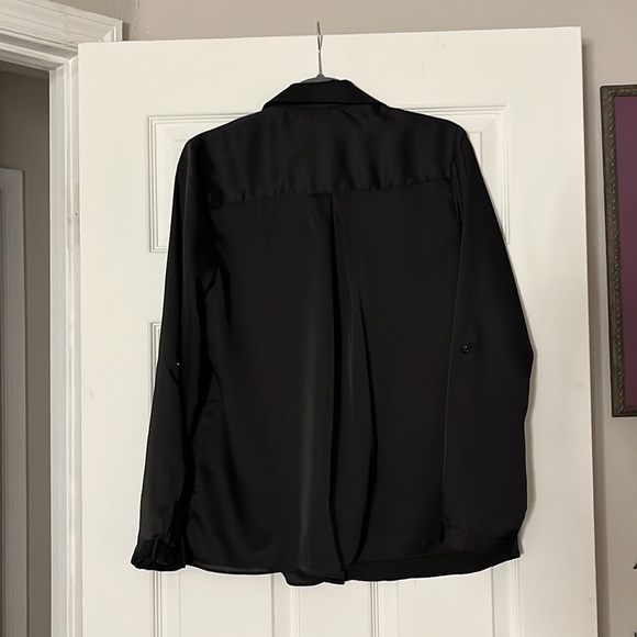 Black Satiny Button Down Blouse - Picture 2 of 5